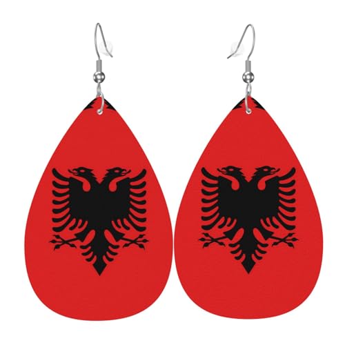 Modische versilberte PVC-Leder-Ohrringe, geeignet für Festivalpartys oder den persönlichen Gebrauch, albanische Flagge, Einheitsgröße, silberfarbenes Kupferleder, kein Edelstein von WXZYFP