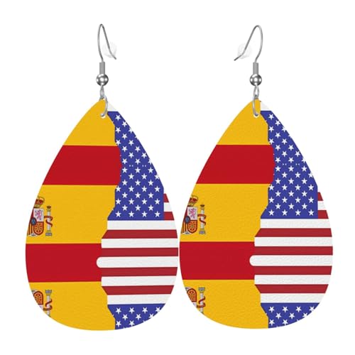 Modische versilberte PVC-Leder-Ohrringe, geeignet für Festivalpartys oder den persönlichen Gebrauch, amerikanische Spanien-Flagge, Einheitsgröße, silberfarbenes Kupferleder, kein Edelstein von WXZYFP