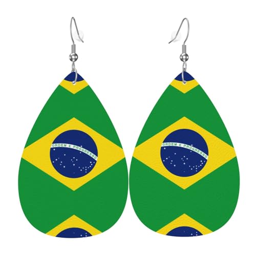 Modische versilberte PVC-Leder-Ohrringe, geeignet für Festivalpartys oder den persönlichen Gebrauch, brasilianische Flagge, Einheitsgröße, silberfarbenes Kupferleder, kein Edelstein von WXZYFP