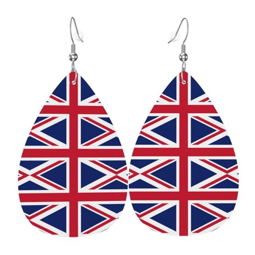 Modische versilberte PVC-Leder-Ohrringe, geeignet für Festivalpartys oder den persönlichen Gebrauch, britische Flagge, Einheitsgröße, silberfarbenes Kupferleder, kein Edelstein von WXZYFP