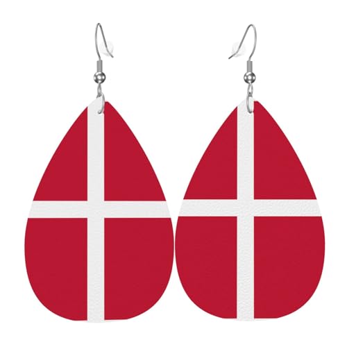 Modische versilberte PVC-Leder-Ohrringe, geeignet für Festivalpartys oder den persönlichen Gebrauch, dänische Flagge, Einheitsgröße, silberfarbenes Kupferleder, kein Edelstein von WXZYFP