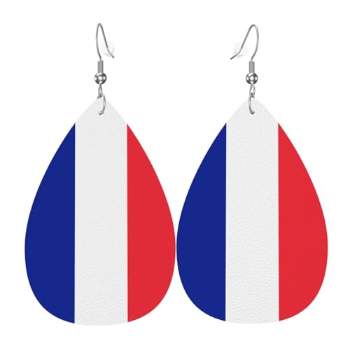 Modische versilberte PVC-Leder-Ohrringe, geeignet für Festivalpartys oder den persönlichen Gebrauch, französische Flagge, Einheitsgröße, silberfarbenes Kupferleder, kein Edelstein von WXZYFP