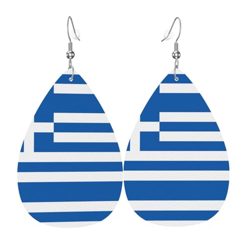 Modische versilberte PVC-Leder-Ohrringe, geeignet für Festivalpartys oder den persönlichen Gebrauch, griechische Flagge, Einheitsgröße, silberfarbenes Kupferleder, kein Edelstein von WXZYFP