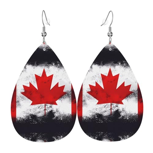 Modische versilberte PVC-Leder-Ohrringe, geeignet für Festivalpartys oder den persönlichen Gebrauch, kanadische Flagge, Einheitsgröße, silberfarbenes Kupferleder, kein Edelstein von WXZYFP