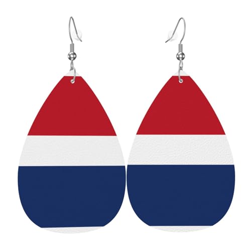 Modische versilberte PVC-Leder-Ohrringe, geeignet für Festivalpartys oder den persönlichen Gebrauch, niederländische Flagge, Einheitsgröße, silberfarbenes Kupferleder, kein Edelstein von WXZYFP