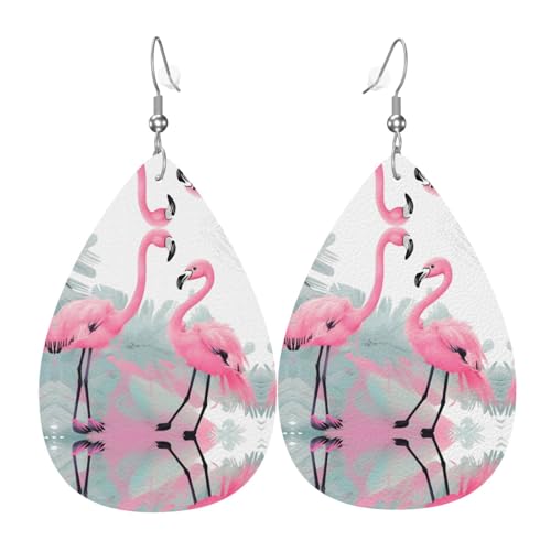 Modische versilberte PVC-Leder-Ohrringe, geeignet für Festivalpartys oder den persönlichen Gebrauch, rosa Flamingo von WXZYFP