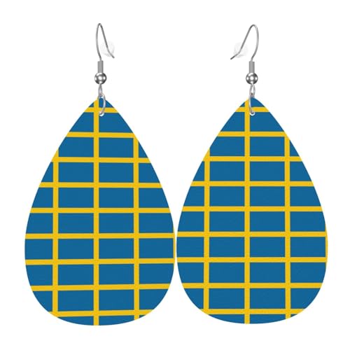 Modische versilberte PVC-Leder-Ohrringe, geeignet für Festivalpartys oder den persönlichen Gebrauch, schwedische Flagge, Einheitsgröße, silberfarbenes Kupferleder, kein Edelstein von WXZYFP