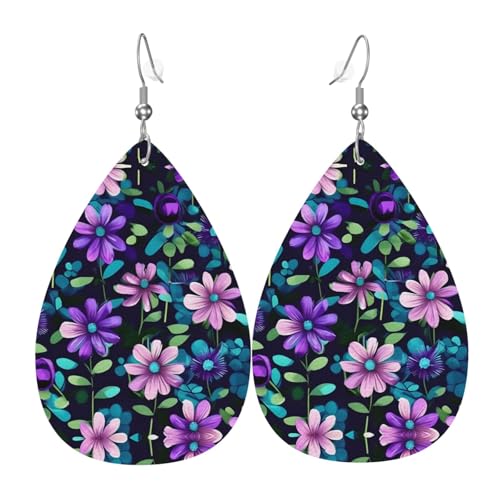 Modische versilberte PVC-Leder-Ohrringe, geeignet für Festivalpartys oder den persönlichen Gebrauch, violette Kamelie, Einheitsgröße, silberfarbenes Kupferleder, kein Edelstein von WXZYFP