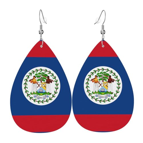 Modische versilberte PVC-Leder-Ohrringe, geeignet für Festivalpartys oder den persönlichen Gebrauch. Belize-Flagge von WXZYFP
