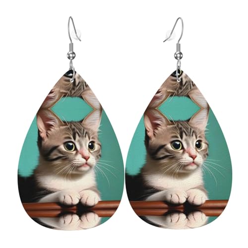 Modische versilberte PVC-Leder-Ohrringe, geeignet für Festivalpartys oder den persönlichen Gebrauch. Eine neugierige Katze von WXZYFP