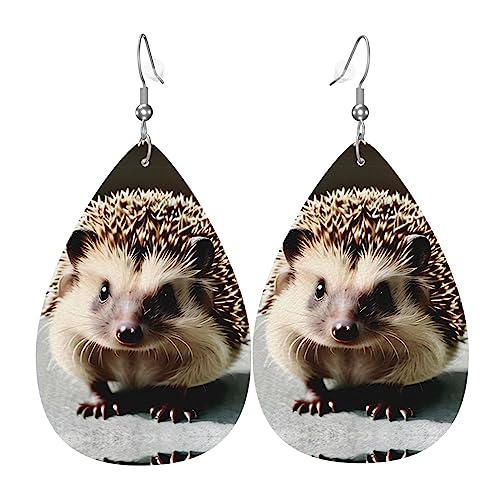 Modische versilberte PVC-Leder-Ohrringe, geeignet für Festivalpartys oder den persönlichen Gebrauch. Niedlicher Igel, Einheitsgröße, silberfarbenes Kupferleder, kein Edelstein von WXZYFP