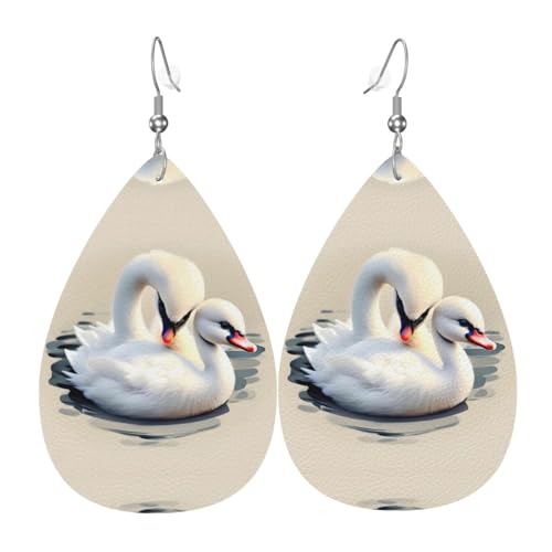 Modische versilberte PVC-Leder-Ohrringe, geeignet für Festivalpartys oder den persönlichen Gebrauch. Niedlicher kleiner Schwan, Einheitsgröße, silberfarbenes Kupferleder, kein Edelstein von WXZYFP
