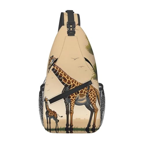 Mutter und Kind Giraffe. Es ist eine lässige Umhängetasche für Herren mit hoher Speicherkapazität und einer aufgesetzten Tasche auf jeder Seite. Schwarz, Einheitsgröße von WXZYFP