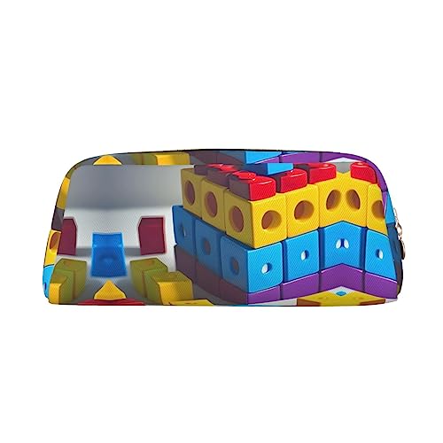 WXZYFP Bunte Bausteine: Das Federmäppchen ist aus genarbtem Leder (PVC), 100 % Polyester-Futter und Vollsiebdruck von WXZYFP