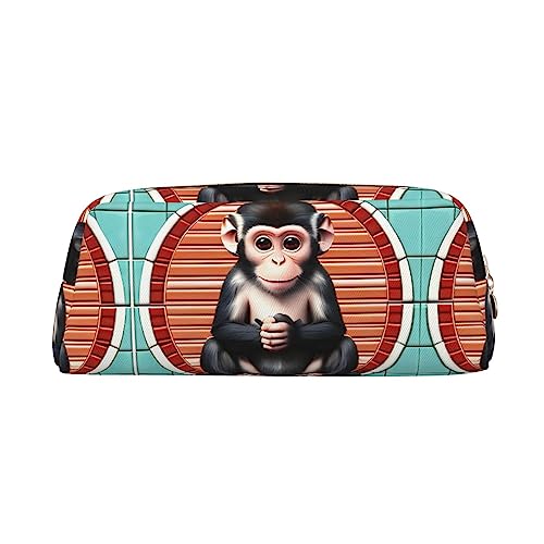 WXZYFP Der stille Affe Das Federmäppchen ist aus quernarbigem Leder (PVC), 100 % Polyester-Futter und Vollsiebdruck von WXZYFP