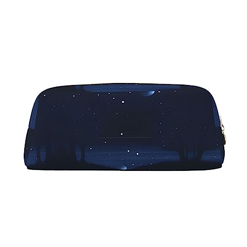 WXZYFP Dunkelblaue Nachtansicht: Das Federmäppchen besteht aus quernarbigem Leder (PVC), Futter aus 100 % Polyester und Vollsiebdruck von WXZYFP
