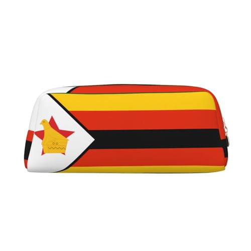 WXZYFP Flagge von Simbabwe. Das Federmäppchen ist aus genarbtem Leder (PVC), Futter aus 100 % Polyester und Vollsiebdruck von WXZYFP