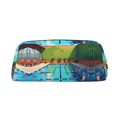 WXZYFP Flamingo und Schwimmbad. Das Federmäppchen besteht aus quernarbigem Leder (PVC), Futter aus 100 % Polyester und Vollsiebdruck von WXZYFP