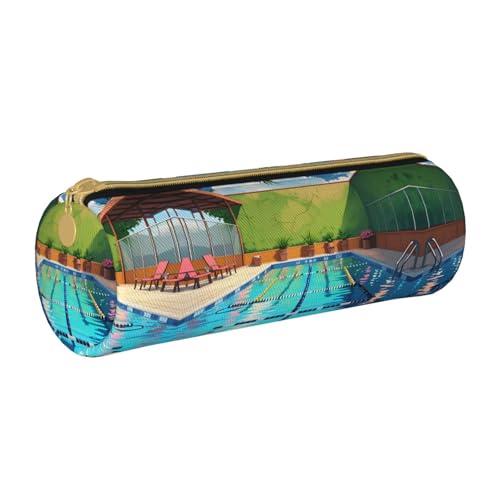 WXZYFP Flamingo und Schwimmbad. Umweltfreundliches Federmäppchen aus genarbtem Leder, leicht und tragbar, geeignet für den täglichen Gebrauch. von WXZYFP