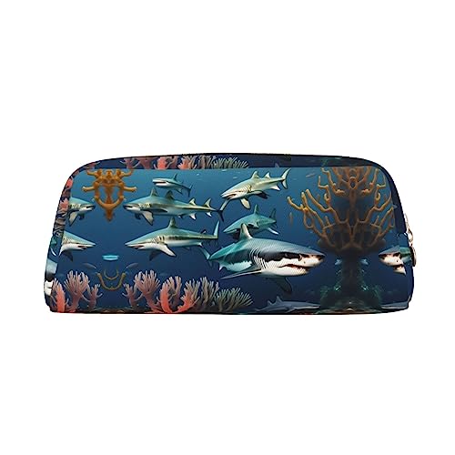 WXZYFP Haie unter dem Meer. Das Federmäppchen besteht aus gekreuztem Leder (PVC), Futter aus 100 % Polyester und Vollsiebdruck von WXZYFP