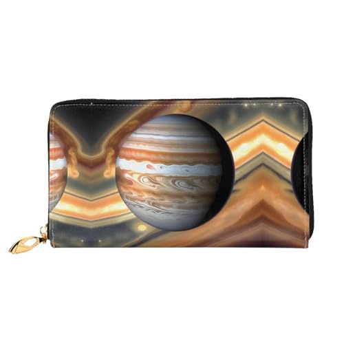 WXZYFP Jupiter Querformat, lange Geldbörse, doppelseitiger Druck, Mikrofaser-Leder-Material, Unisex, wasserdicht und langlebig, Schwarz, Einheitsgröße von WXZYFP