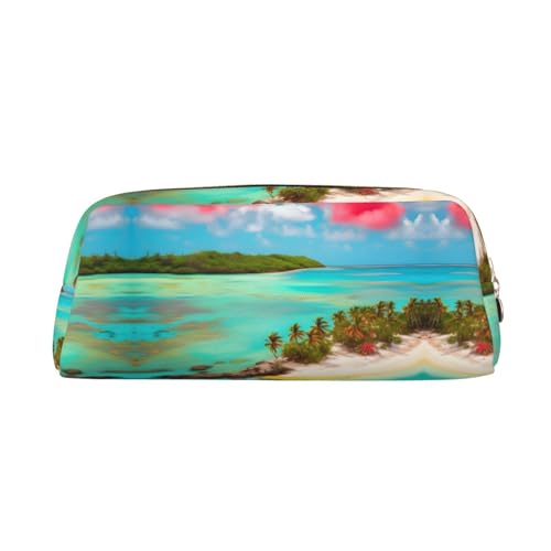 WXZYFP Karibiklandschaft. Das Federmäppchen ist aus gekreuztem Leder (PVC), Futter aus 100 % Polyester und Vollsiebdruck von WXZYFP