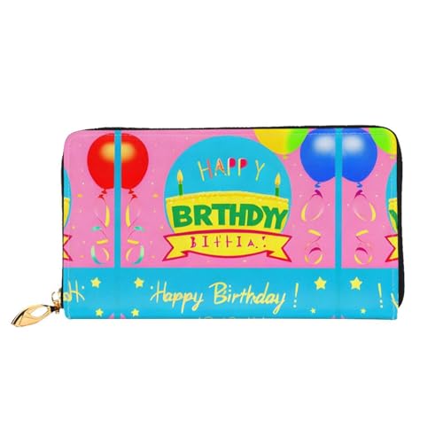 WXZYFP Lange Geldbörse aus Leder mit Aufschrift "Happy Birthday", doppelseitiger Druck, Mikrofaser-Ledermaterial, Unisex, wasserdicht und langlebig von WXZYFP