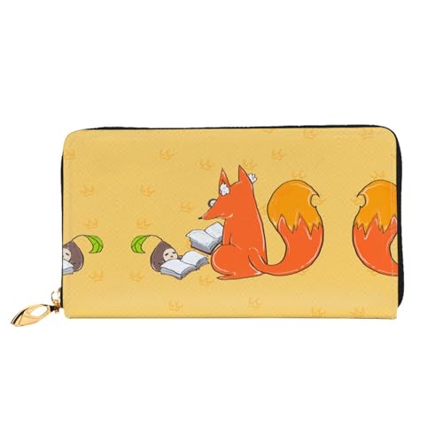 WXZYFP Lange Geldbörse aus Leder mit Sonnenblumenkernen und Füchsen, doppelseitiger Druck, Mikrofaser-Leder-Material, Unisex, wasserdicht und langlebig von WXZYFP
