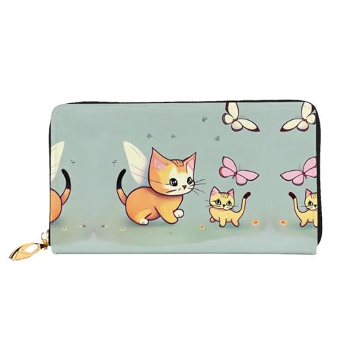 WXZYFP Langes Portemonnaie aus Leder mit Kätzchen-Schmetterlings-Motiv, doppelseitiger Druck, Mikrofaser-Leder-Material, Unisex, wasserdicht und langlebig von WXZYFP