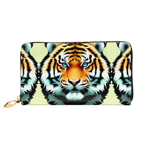 WXZYFP Langes Portemonnaie aus Leder mit kleinem Tigerkopf, doppelseitiger Druck, Mikrofaser-Leder-Material, Unisex, wasserdicht und langlebig von WXZYFP