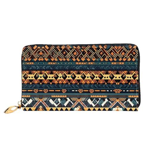 WXZYFP Langes Portemonnaie aus afrikanischem Stammesleder mit ethnischer Textur, doppelseitiger Druck, Mikrofaser-Ledermaterial, Unisex, wasserdicht und langlebig von WXZYFP