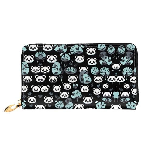 WXZYFP Langes Portemonnaie aus schwarzem und weißem Panda-Gesicht, doppelseitiger Druck, Mikrofaser-Leder-Material, Unisex, wasserdicht und langlebig von WXZYFP