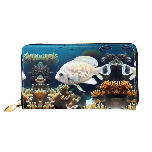 WXZYFP Langes Portemonnaie aus weiß-goldenem Fischleder, doppelseitiger Druck, Mikrofaser-Ledermaterial, Unisex, wasserdicht und langlebig von WXZYFP