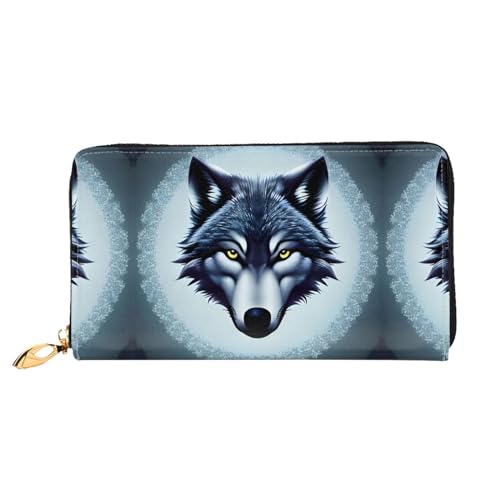 WXZYFP Langes Portemonnaie aus wildem Wolfskopf, doppelseitiger Druck, Mikrofaser-Leder-Material, Unisex, wasserdicht und langlebig von WXZYFP