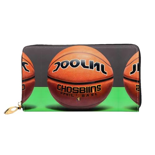 WXZYFP Langes Portemonnaie mit Basketball-Hintergrund, doppelseitiger Druck, Mikrofaser-Leder-Material, Unisex, wasserdicht und langlebig von WXZYFP