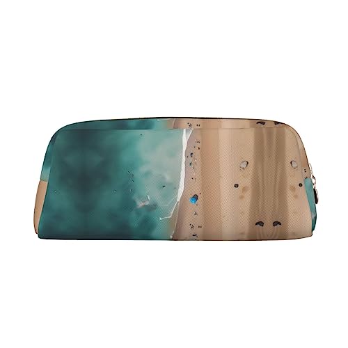 WXZYFP Luftaufnahme des Strandes. Das Federmäppchen besteht aus gekreuztem Leder (PVC), Futter aus 100 % Polyester und Vollsiebdruck von WXZYFP