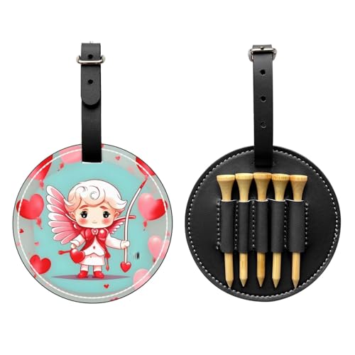 WXZYFP Niedlicher liebender Jungen, schwarz, einseitig bedrucktes PU-Leder Golftee-Aufbewahrungstasche, 5-Tack-Design mit 20 cm Gürtelclip. von WXZYFP