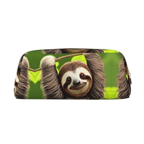 WXZYFP Niedliches Faultier. Das Federmäppchen ist aus gekreuztem Leder (PVC), Futter aus 100 % Polyester und Vollsiebdruck von WXZYFP