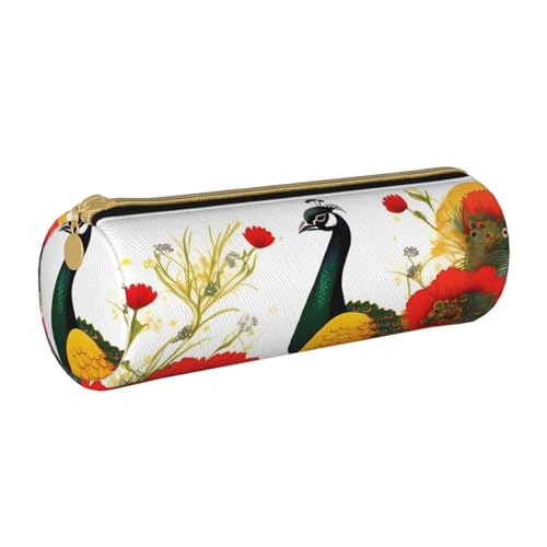 WXZYFP Pfauenrote Blume, umweltfreundliches Federmäppchen aus genarbtem Leder, leicht und tragbar, geeignet für den täglichen Gebrauch. von WXZYFP