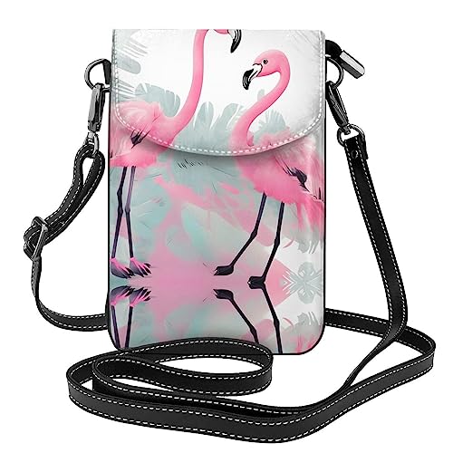 WXZYFP Pinke Flamingo-Leder-Umhängetasche, Flip-Handytasche, Mikrofaser-PU-Leder, geeignet für den täglichen Gebrauch von WXZYFP
