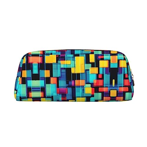 WXZYFP Quadratisches Geometriediagramm. Das Federmäppchen besteht aus Kreuznarbenleder (PVC), Futter aus 100 % Polyester und Vollsiebdruck von WXZYFP