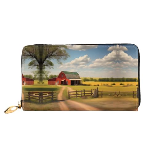 WXZYFP Ranch View Leder lange Geldbörse, doppelseitiger Druck, Mikrofaser-Leder-Material, Unisex, wasserdicht und langlebig von WXZYFP