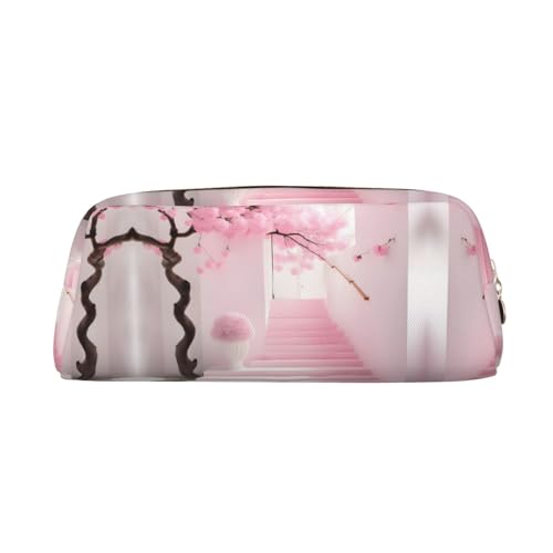 WXZYFP Rosafarbene Kirschblüten-Treppe. Das Federmäppchen ist aus Kreuznarbenleder (PVC), Futter aus 100 % Polyester und Vollsiebdruck von WXZYFP
