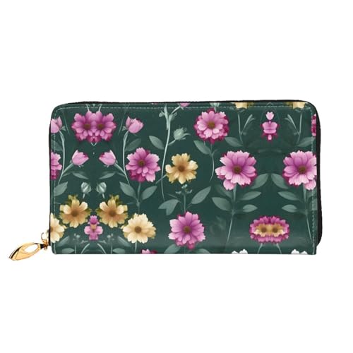 WXZYFP Schöne lila Blumen Leder lange Geldbörse, doppelseitiger Druck, Mikrofaser-Leder-Material, Unisex, wasserdicht und langlebig, Schwarz, Einheitsgröße von WXZYFP