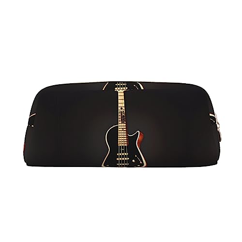 WXZYFP Schwarze Gitarre. Das Federmäppchen ist aus genarbtem Leder (PVC), Futter aus 100 % Polyester und Vollsiebdruck von WXZYFP