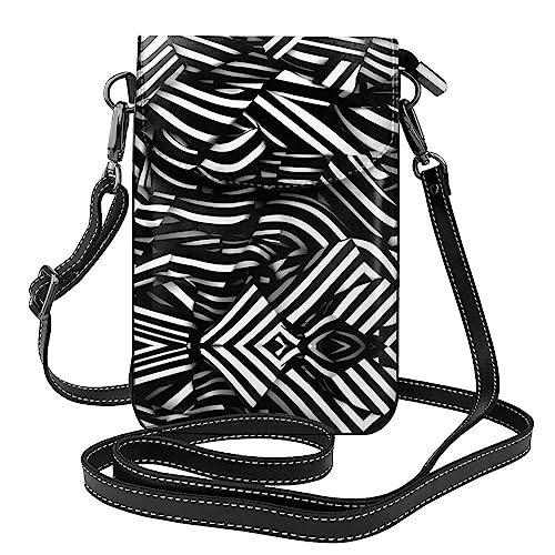 WXZYFP Schwarze und weiße Linien, Leder-Umhängetasche, Flip-Handytasche, Mikrofaser-PU-Leder, geeignet für den täglichen Gebrauch, Schwarz, Einheitsgröße von WXZYFP
