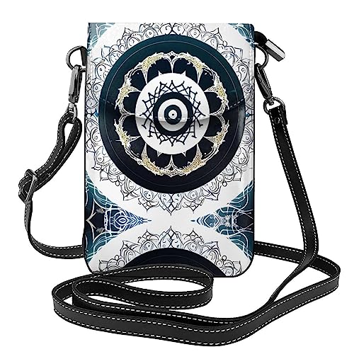WXZYFP Schwarze und weiße runde Totemleder-Umhängetasche, Flip-Handytasche, Mikrofaser-PU-Leder, geeignet für den täglichen Gebrauch, Schwarz, Einheitsgröße von WXZYFP