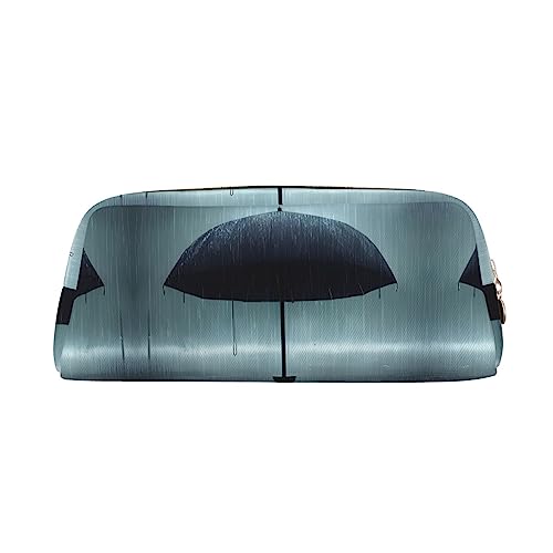 WXZYFP Schwarzer Regenschirm im Regen. Das Federmäppchen ist aus genarbtem Leder (PVC), Futter aus 100 % Polyester und Vollsiebdruck von WXZYFP