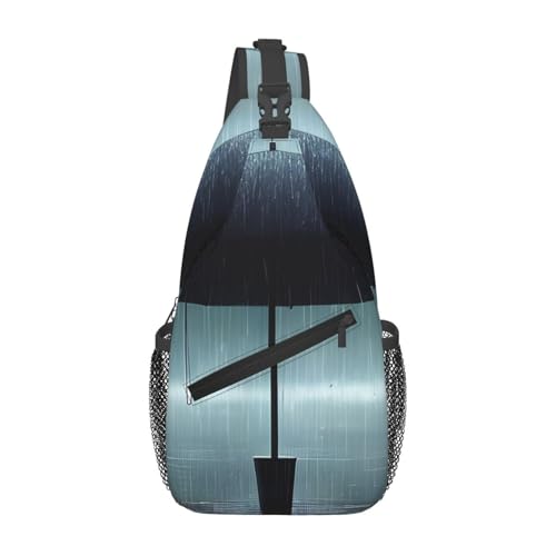 WXZYFP Schwarzer Regenschirm im Regen. Es ist eine lässige Umhängetasche für Herren mit hoher Speicherkapazität und einer aufgesetzten Tasche auf jeder Seite. von WXZYFP