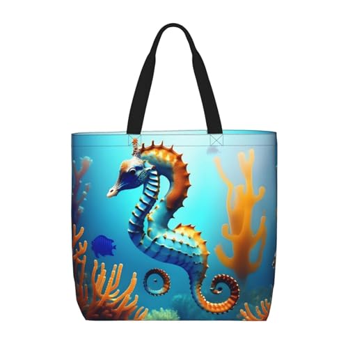 WXZYFP Seepferdchen-Korallen-Seepferdchen. Es ist eine praktische Schultertasche, geeignet zum Einkaufen, Reisen und für den täglichen Gebrauch. Schwarz, Einheitsgröße von WXZYFP